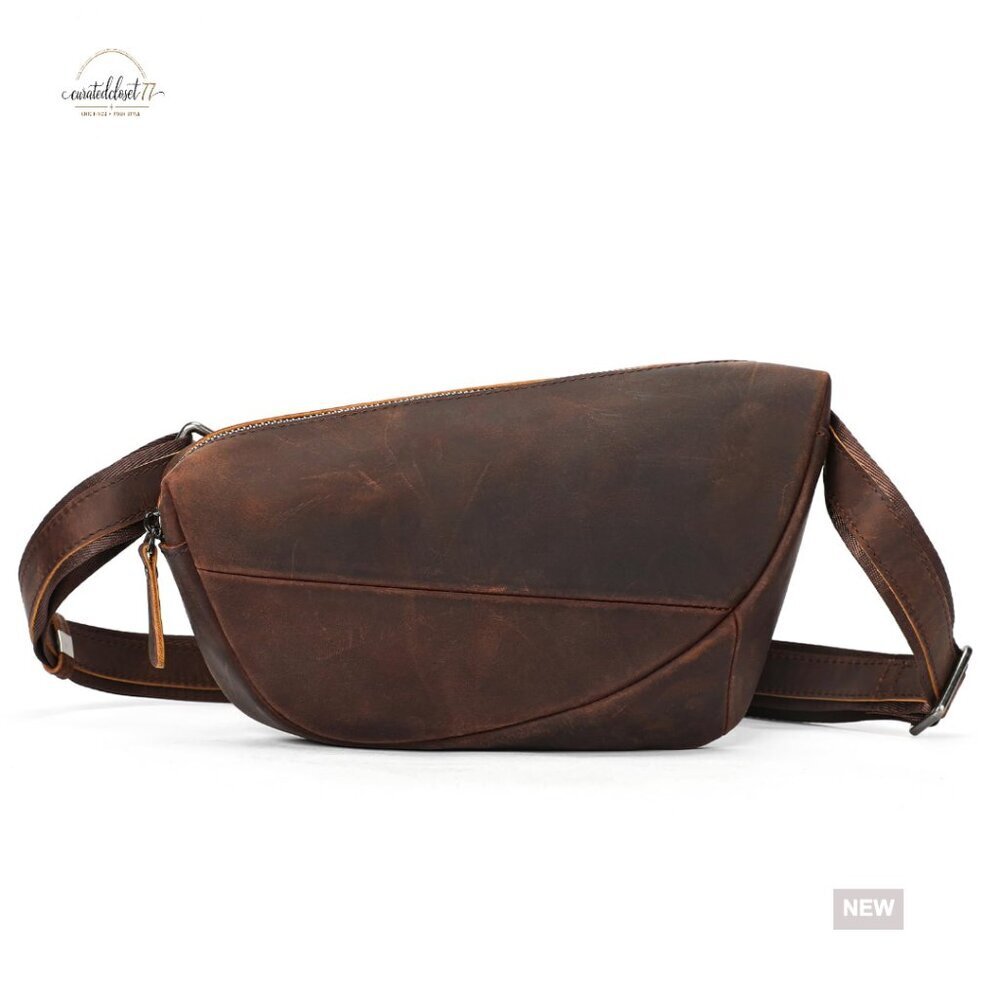 Genuine Leather Sling Bag Crossbody Chest Pack Adjustable Strap Travel